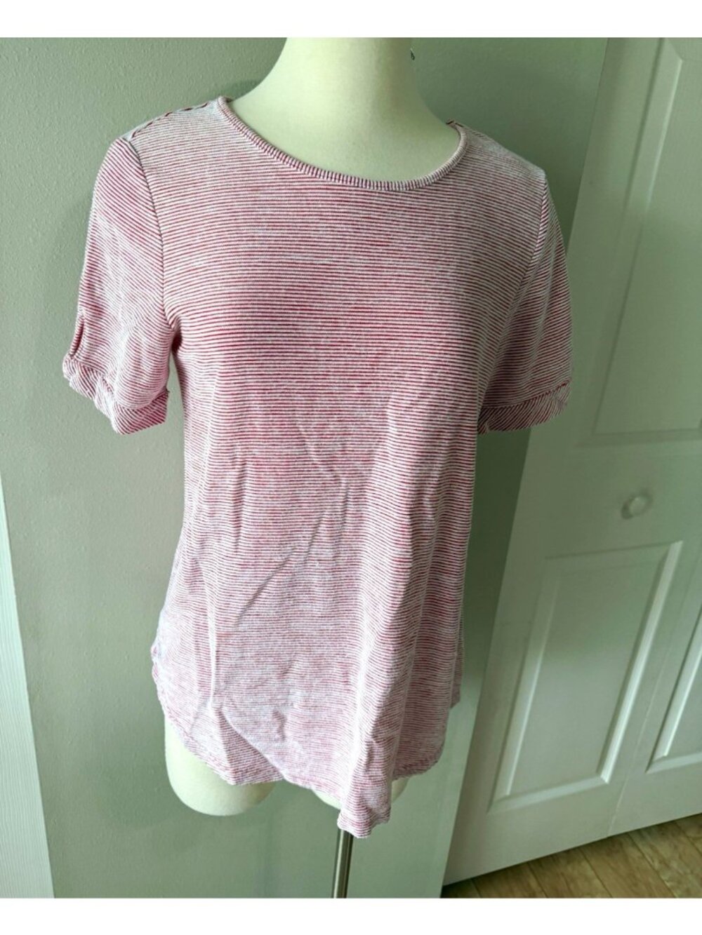 Ruby Rd. Women's XL Red White Striped Knit Crew Neck Short Sleeve T-Shirt